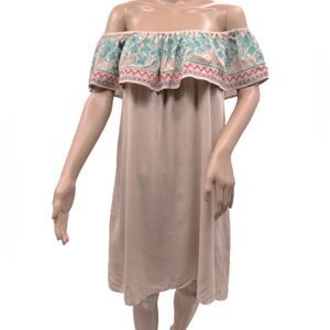 Kori America Off Shoulder Embroidered Drape Dress. Size L